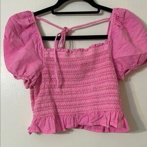 American Eagle Pink Smocked Puff Sleeve Top